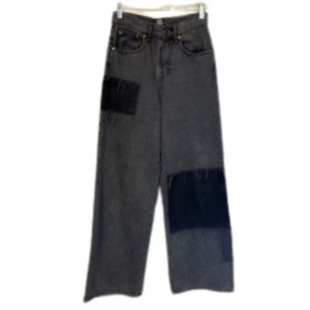 BDG Urban Outfitters Puddle Black Patchwork Denim Wide Leg Jeans Size 25